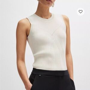 BOSS SLEEVELESS KNITTED TOP WITH RIBBED STRUCTURE Cream Sleeveless Top size S